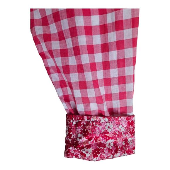 TALBOTS Women's L Blouse Pink White Gingham Check Contrast Cuffs Button Up 42" - Picture 4 of 7